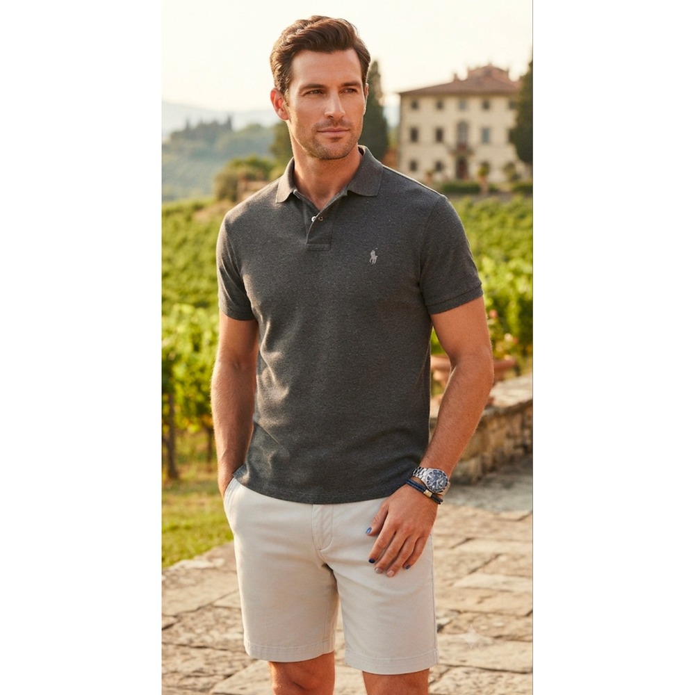 Polo Ralph Lauren Mens Custom Slim Fit Polo Shirt Charcoal Grey XL